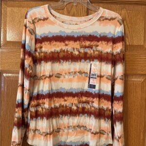 No Boundaries Tie-Dye Long Sleeve Top - Cream, Brown, Blue